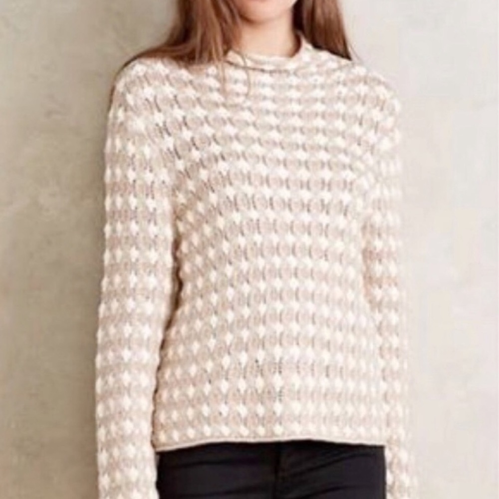 Anthropologie Popcorn Mock-neck Crotchet Sweater